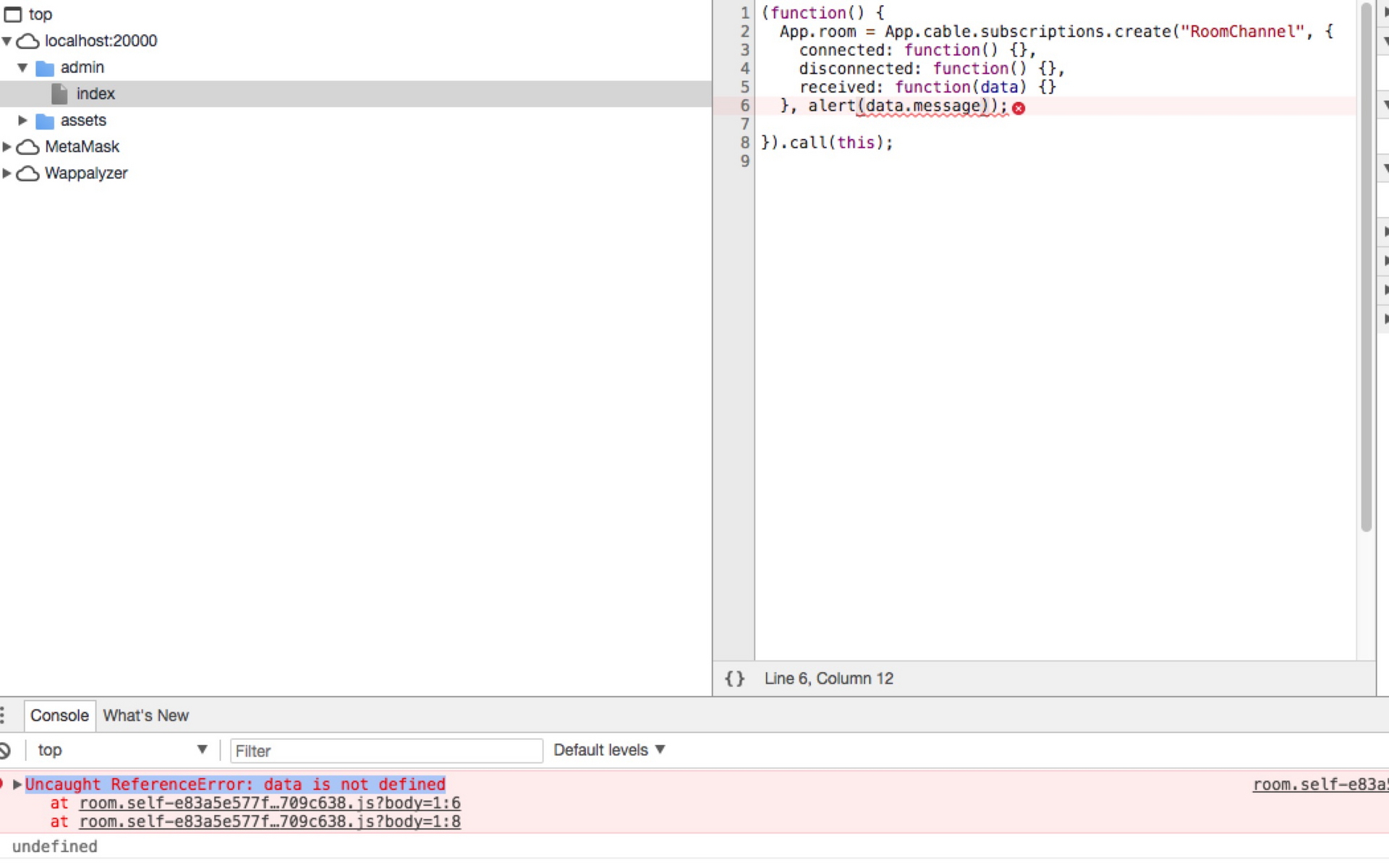 Action Cable JS Uncaught ReferenceError Data Is Not Defined 